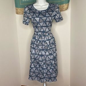 LuLaRoe blue,black, and white dress
